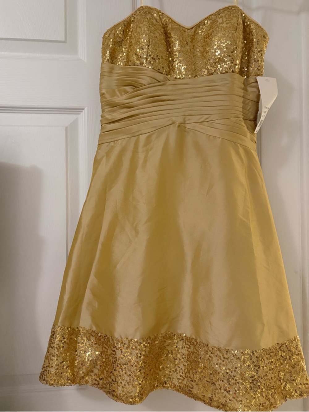 Hailey Logan Gold Sequin Strapless Prom Dress